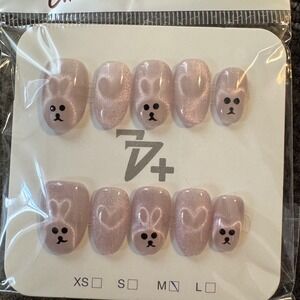 Cute Press On Nails Pink Bunny Heart Korean Style False Nail‎ Art Tips